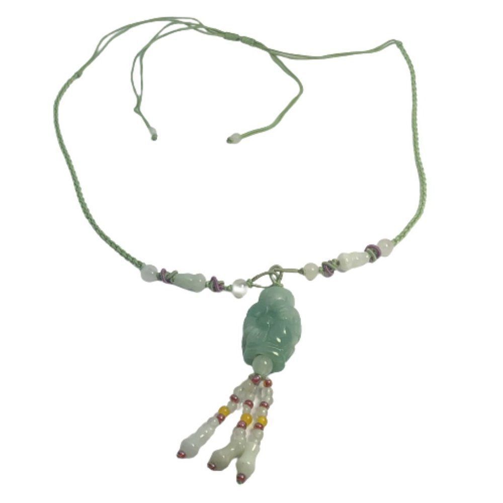 Vintage Carved Jade Flower Macrame Cord Necklace